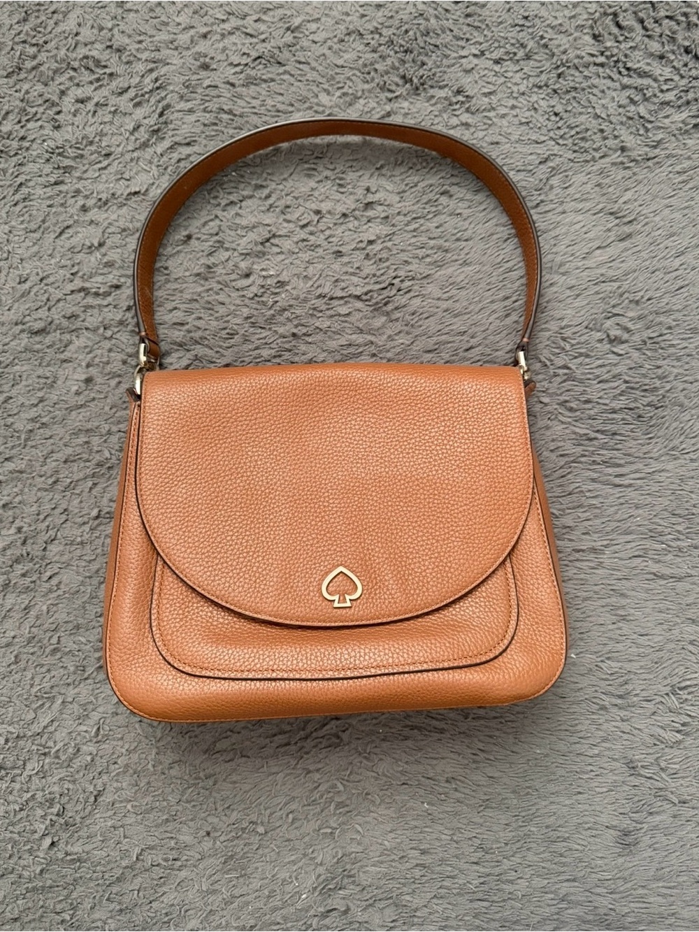 kate spade Tan Pebbled Leather Shoulder Bag with Gold Spade Logo
